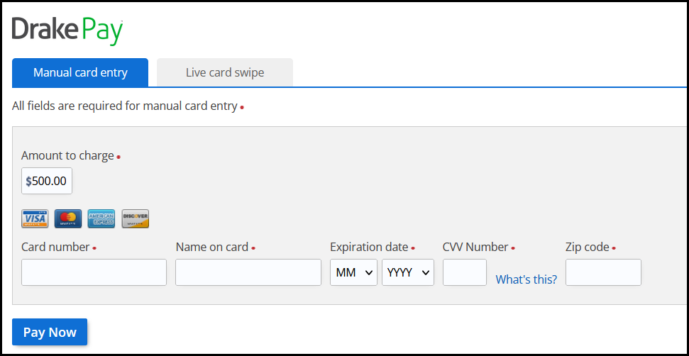 Manual card entry